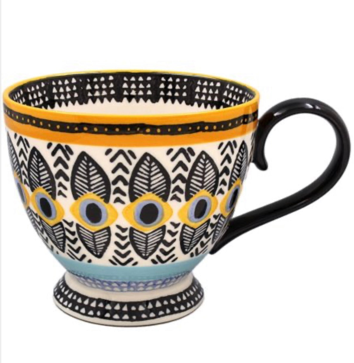 Pattern Hand Painted Footed Mug - Black