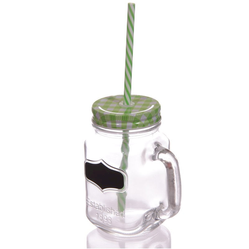 Green Vintage Drinking Jar with Chalkboard