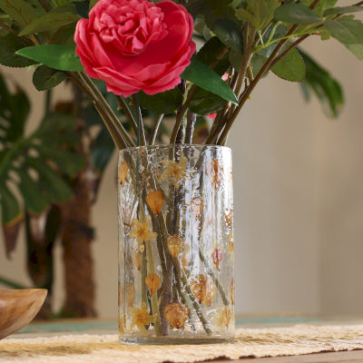 Natural Floral Glass - Tall Vase Candle Holder - Rose - (19x11cm)