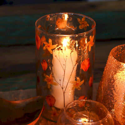 Natural Floral Glass - Tall Vase Candle Holder - Rose - (19x11cm)